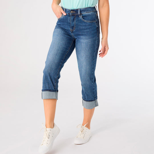 EverStretch Boyfriend Capri - Medium Denim banner