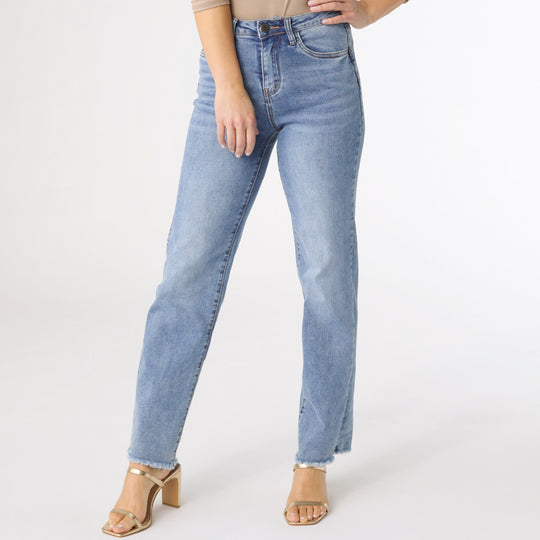 EverStretch Straight with Raw Bottom - Medium/Light Denim banner