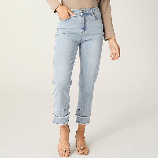EverStretch Straight Crop with Double Fringe - Medium/Light Denim banner