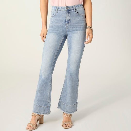 EverStretch Flare with Double Bottom Fringe - Light Denim banner